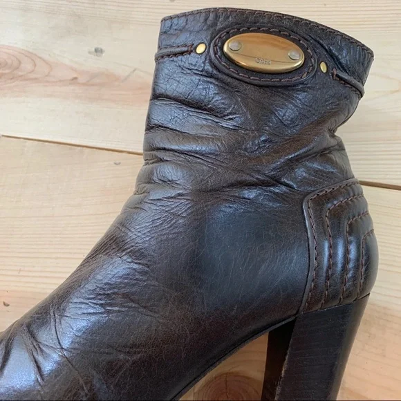 Chloe dark brown leather heeled ankle boots 39 - Picture 9 of 16